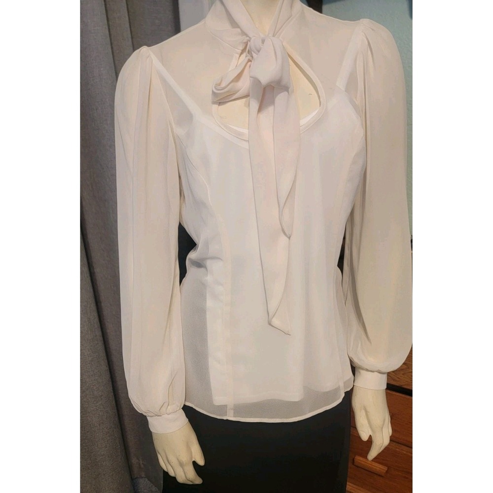MP Black Metropark Chiffon‎ Blouse Tie Neck Peek A Boo Front Coquette Sz S Y2K